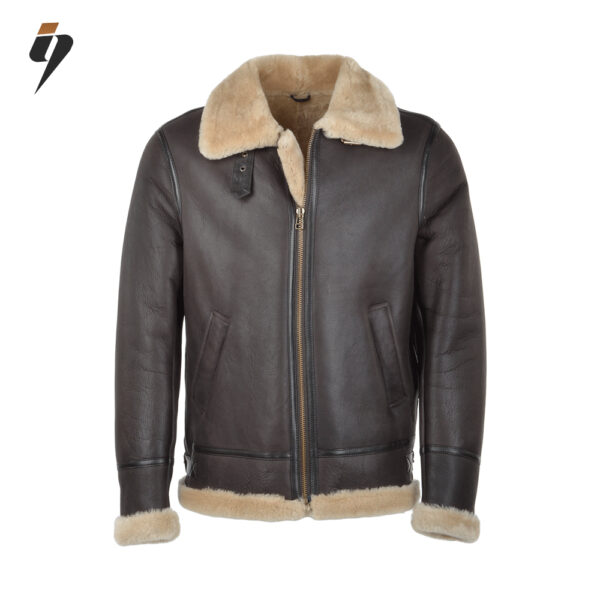 Maxwell – Hand-Buffed Sheepskin Pilot Jacket in Brown/Cream